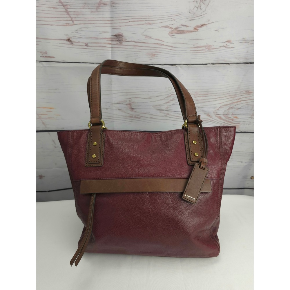 Fossil Burgundy and Brown Leather Tote